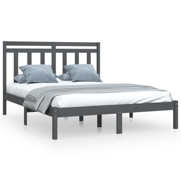 vidaXL Cadre de lit sans matelas gris 135x190 cm bois massif