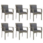 vidaXL Ensemble à manger jardin et coussins 7 Pièces gris rotin