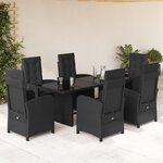 vidaXL Ensemble à manger de jardin coussins 7Pièces Noir Résine tressée