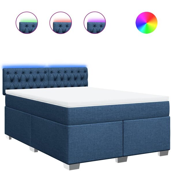 vidaXL Sommier à lattes de lit avec matelas Bleu 140x190 cm Tissu