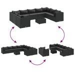 vidaXL Salon de jardin 10 Pièces avec coussins noir résine tressée