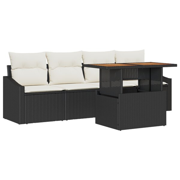 vidaXL Ensemble de Canapé de Jardin 5 Pièces avec Coussins Noir en Rattan Poly