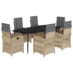 vidaXL Ensemble à manger de jardin coussins 7 Pièces mélange beige rotin
