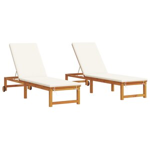 vidaXL Chaises longues 2 Pièces avec coussins en bois d'acacia massif