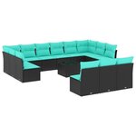 vidaXL Salon de jardin avec coussins 14 Pièces noir résine tressée