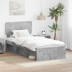 vidaXL Cadre de lit avec tête de lit Gris Béton 90 x 190 cm Pin massif