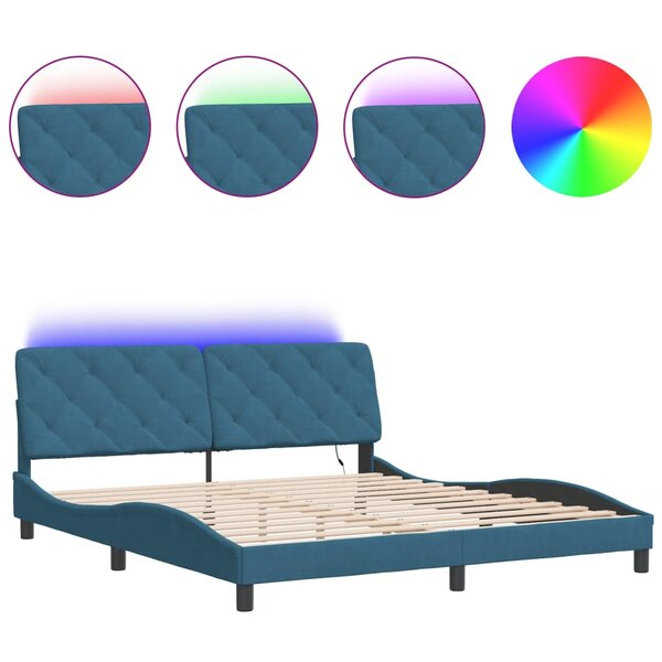 vidaXL Cadre de lit avec LED sans matelas bleu 180x200 cm velours