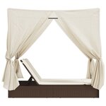 vidaXL Chaise longue double avec toit et rideaux marron résine tressée