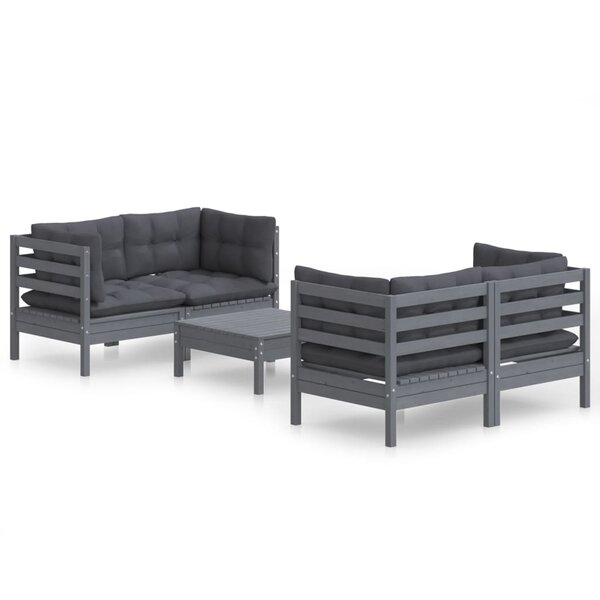 vidaXL Salon de jardin 5 Pièces avec coussins anthracite bois de pin