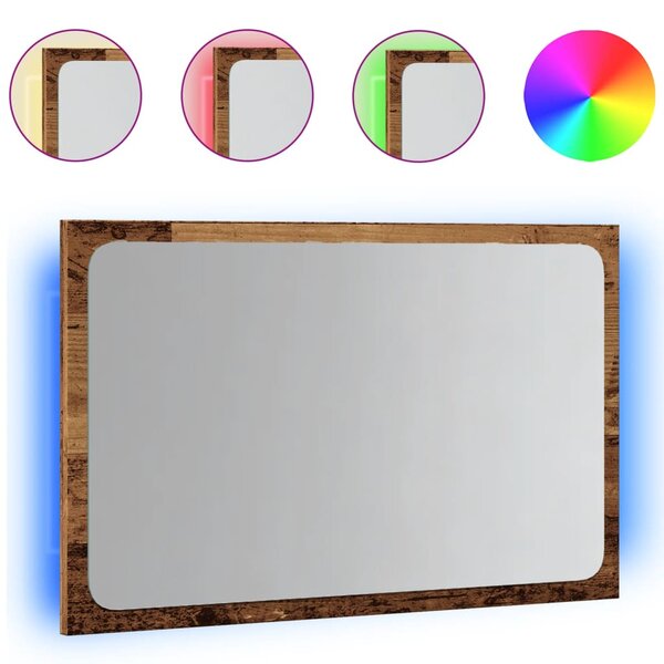 vidaXL Miroir de salle de bain avec lumière LED vieux bois 60x8 5x38cm