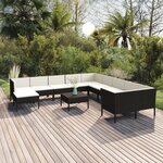 vidaXL Salon de jardin 12 Pièces avec coussins résine tressée noir