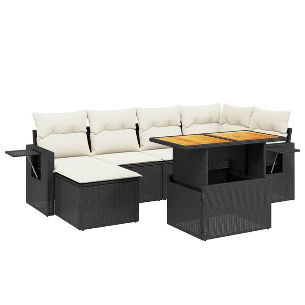 vidaXL Salon de jardin 7 Pièces avec coussins noir résine tressée