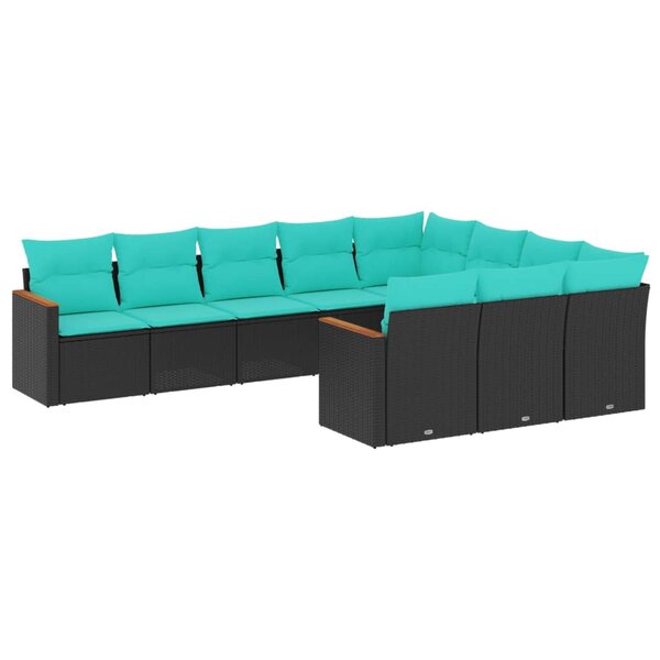 vidaXL Salon de jardin 10 Pièces avec coussins noir résine tressée