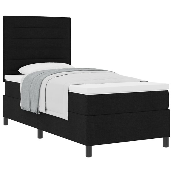 vidaXL Lit à ressort avec matelas noir 100x200 cm tissu