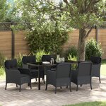 vidaXL Ensemble de Salle à Manger de Jardin 7 Pièces avec Coussins Noir Rattan Poly