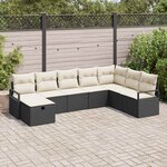 vidaXL Ensemble de canapé de jardin avec coussin 8 Pièces Noir et crème