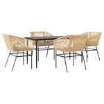 vidaXL Ensemble à manger jardin coussins 5Pièces marron poly rotin verre