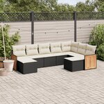 vidaXL Salon de jardin 9 Pièces avec coussins noir résine tressée