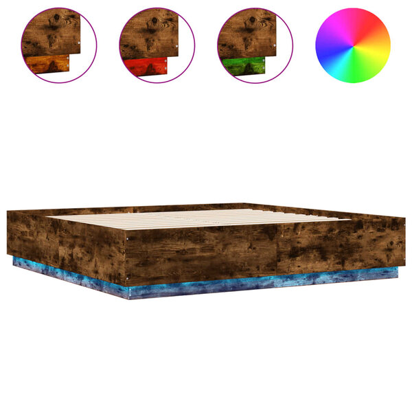 vidaXL Cadre de lit avec lumières LED chêne fumé 200x200 cm