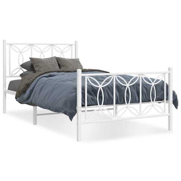 vidaXL Cadre de lit métal avec tête de lit/pied de lit blanc 107x203cm