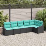 vidaXL Ensemble de Canapés avec coussin 6 Pièces Noir polyrotin