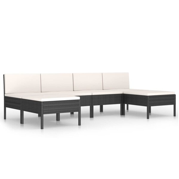 vidaXL Salon de jardin 6 Pièces avec coussins Résine tressée Noir