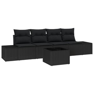 vidaXL Ensemble de canapé de jardin de 5 pièces avec coussins noir en poly rotin