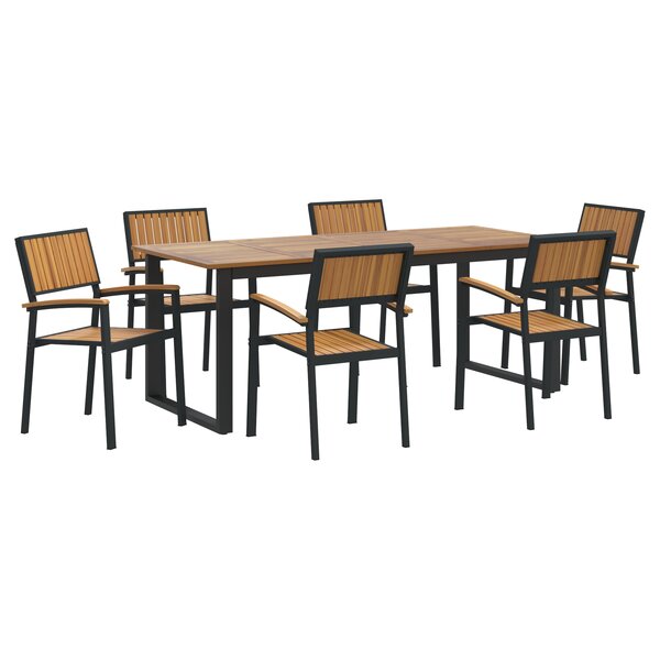 vidaXL Ensemble de salle à manger de jardin de 7 pièces en acier noir et bois d'acacia
