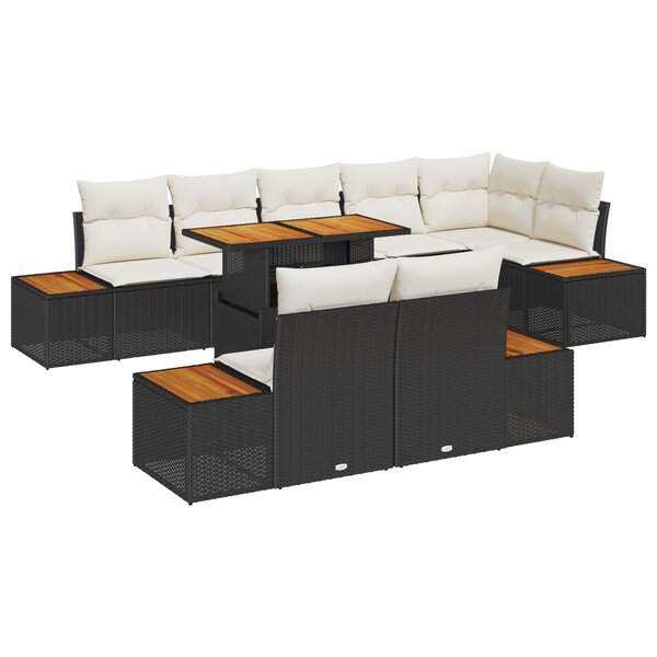 vidaXL Ensemble de salle à manger de jardin de 9 pièces avec coussins en poly rattan noir et acacia