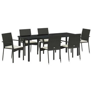 vidaXL Ensemble de salle à manger pour jardin 7 Pièces Noir polyrotin