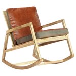 vidaXL Chaise à bascule Marron Cuir véritable et manguier massif