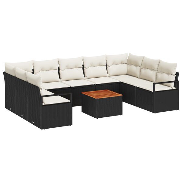 Ensemble de Canapés de Jardin vidaXL 10 Pièces avec Coussins Noir Poly Rotin Acacia