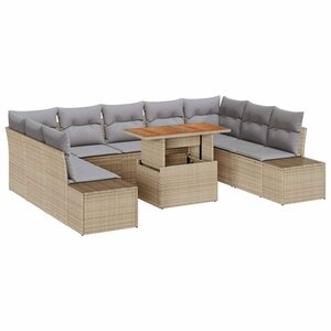 vidaXL Ensemble de canapé de jardin 10 Pièces Beige Poly rotin