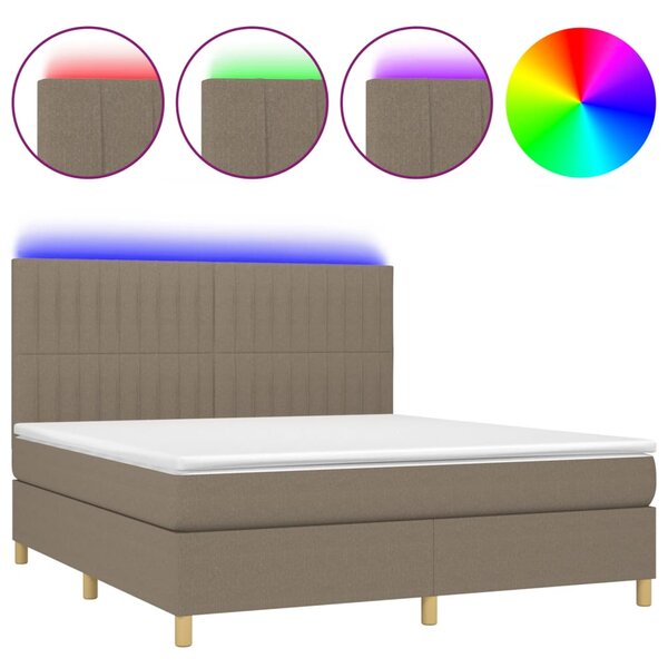 vidaXL Sommier à lattes de lit et matelas et LED Taupe 180x200cm Tissu