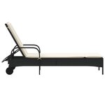vidaXL Chaise longue avec roues et coussin noir résine tressée