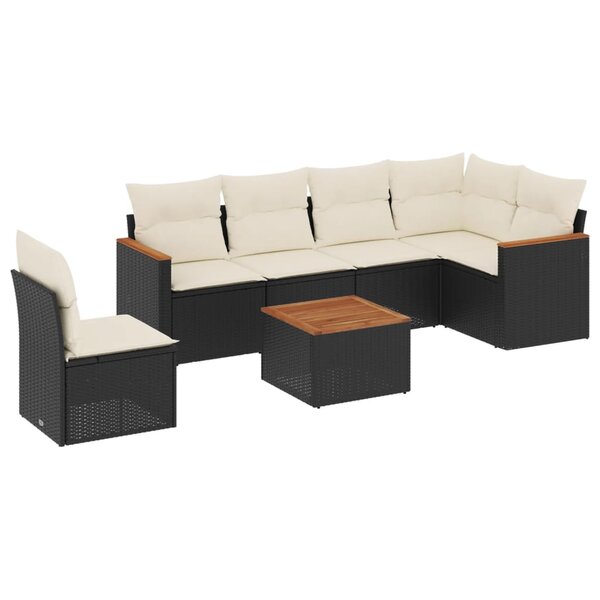 vidaXL Salon de jardin 7 Pièces avec coussins noir résine tressée