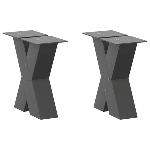 vidaXL Pieds de table basse en forme de X  2 pièces  anthracite  40 x (30-31) cm  acier