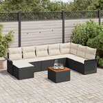 vidaXL Ensemble de canapé de jardin avec coussin 9 Pièces Noir et Crème