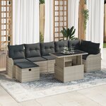 Ensemble de canapé de jardin 8 pièces avec coussins gris clair rattan poly