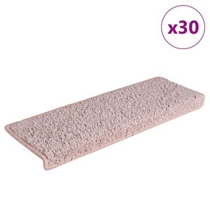 vidaXL Tapis d'escalier 30 pièces 65 x 21 x 4 cm Blanc et rose Bordure rectangulaire