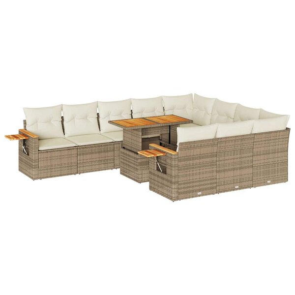 vidaXL Salon de jardin 11Pièces avec coussins beige résine tressée acacia