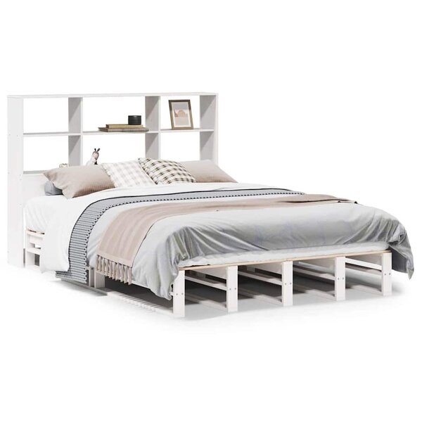 vidaXL Lit bibliothèque sans matelas blanc 140x190 cm bois massif