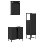 vidaXL Ensemble de meubles salle de bain 3 Pièces noir bois d'ingénierie