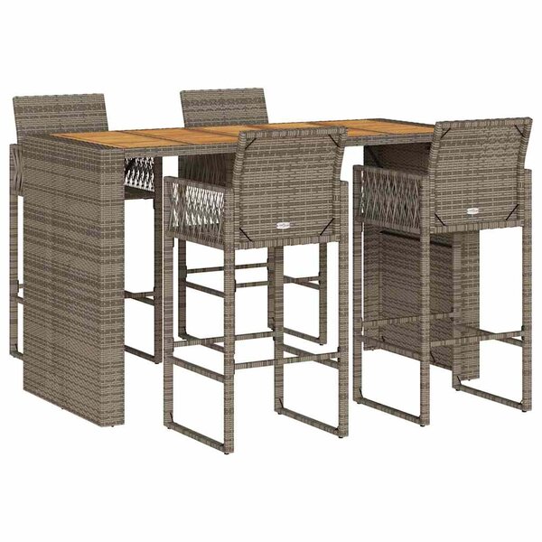 vidaXL Ensemble de bar de jardin 5 Pièces sans coussins gris poly rotin