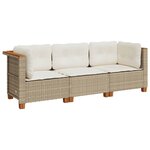 vidaXL Canapé de jardin avec coussins 3 places beige résine tressée