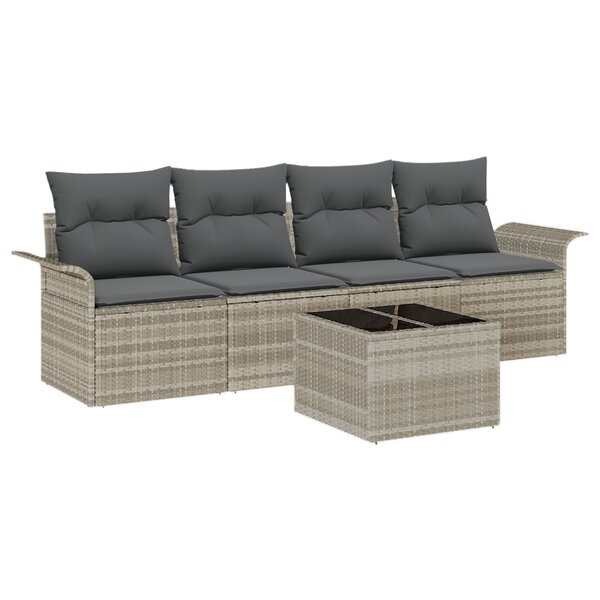 vidaXL Ensemble de canapés de jardin 5 pièces avec coussins – Rattan synthétique gris clair