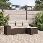 vidaXL Salon de jardin 4 Pièces avec coussins marron résine tressée