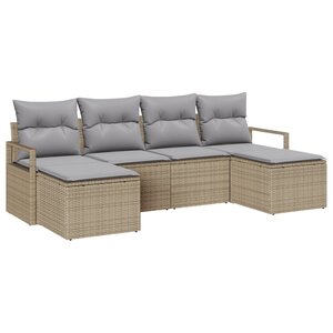 Ensemble de 6 pièces de canapé jardin avec coussins beige poly rotin
