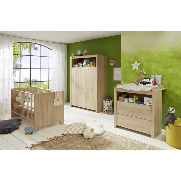 Lit 70 x 140 cm + commode à langer + armoire Olivia - chêne