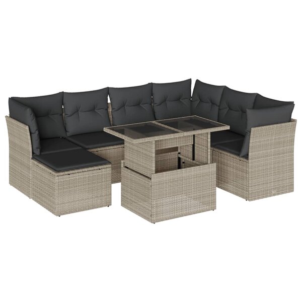 vidaXL Salon de jardin 8 Pièces avec coussins gris clair résine tressée